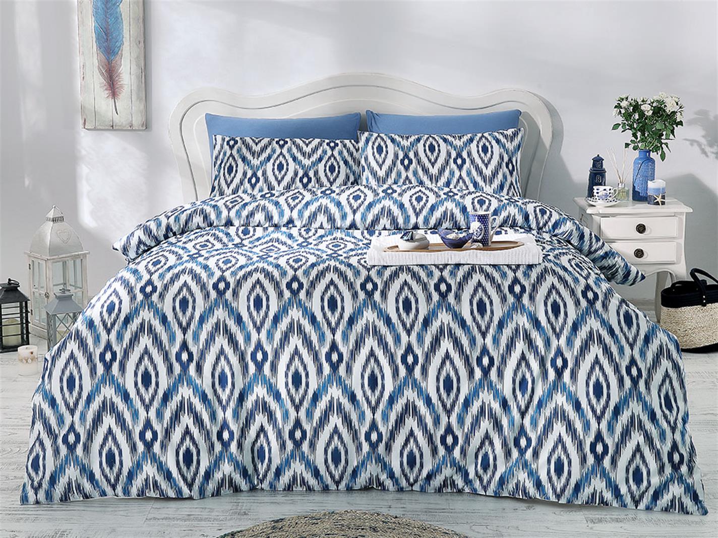 Deep Sea Ikat Cottony For One Person  LENJERIE DE PAT 160x220 cm Albastru Închis