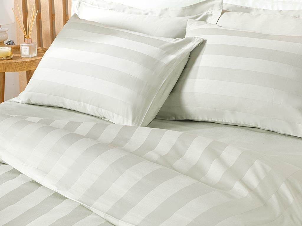 Deluxe Satin De Bumbac Cu Dungi Jacquard Super King Set Lenjerie De Pat 260x220 cm verde mentă