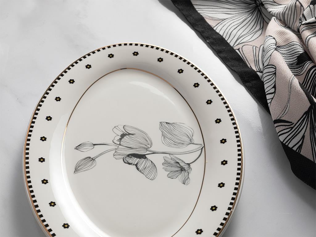 Denby Elegant New Bone Platter 25 cm Black - White - Cream