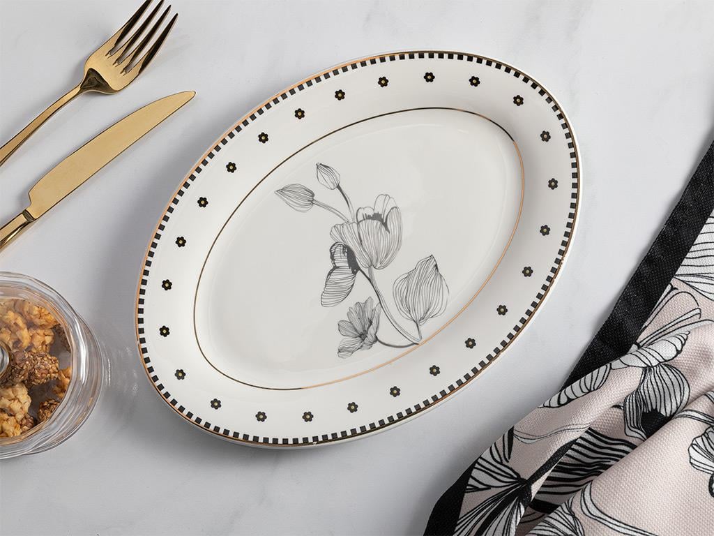 Denby Elegant New Bone Platter 25 cm Black - White - Cream