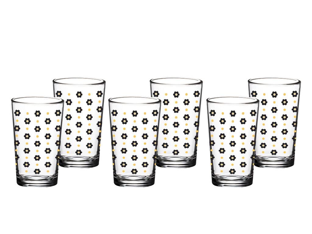 Denby Flowery Glass 6 Set Served with Coffee Water Glass 100 ml Black-Gold
