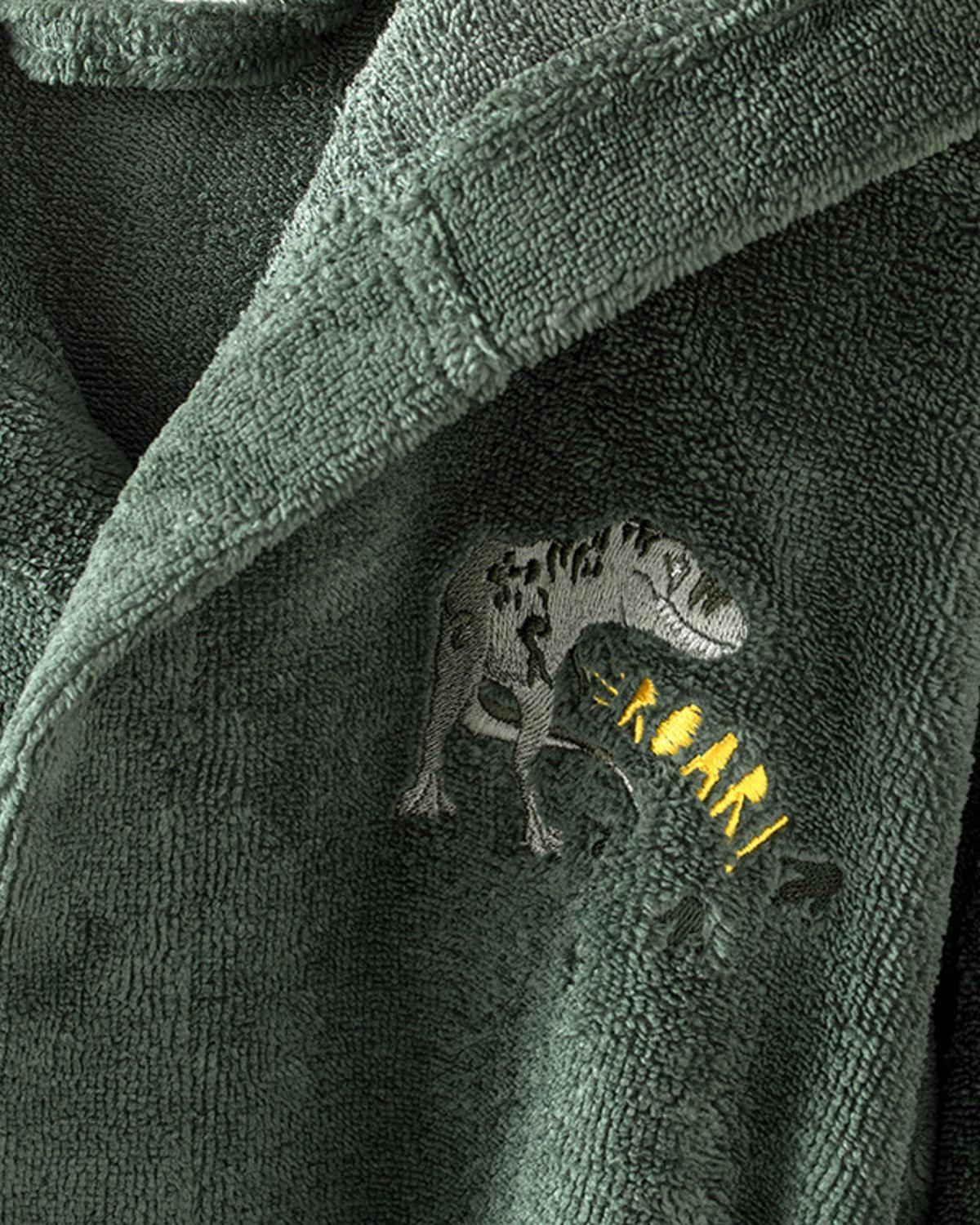 Dinosaurs World Halat De Baie Pentru Copii Brodat, Triga, 4-6 Yaş, Crem-Roșu