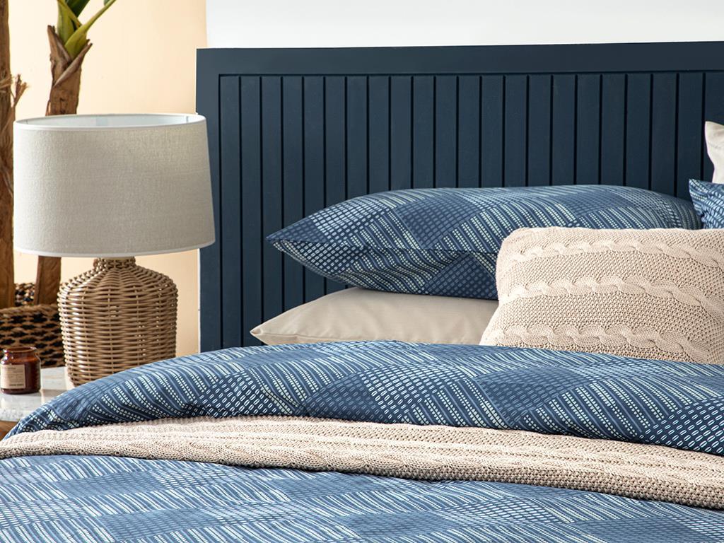 Dotted Check Cu Bumbac Double Set Lenjerie De Pat 200x220 cm Bleumarin
