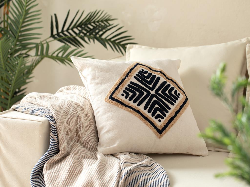 Dina Punch Embroidered Cover Throw Pillows 45x45 cm Natural