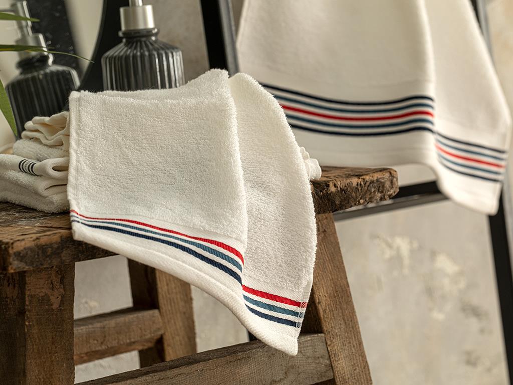Striped Cotton Hand Towel 30x40 cm White - Navy Blue