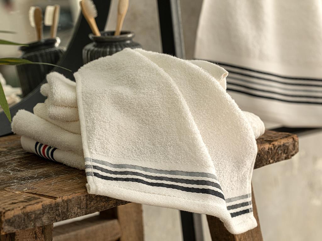 Striped Cottony Hand Towel 30x40 cm White - Anthracite