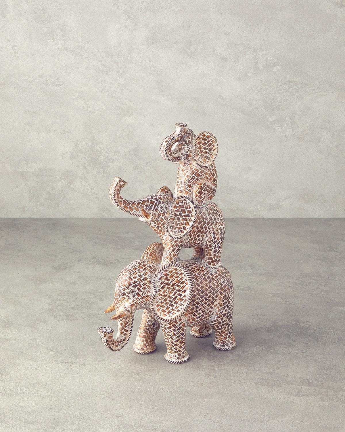 Elephant Family Decorative Object 19,5x9,5x30,5 cm Brown