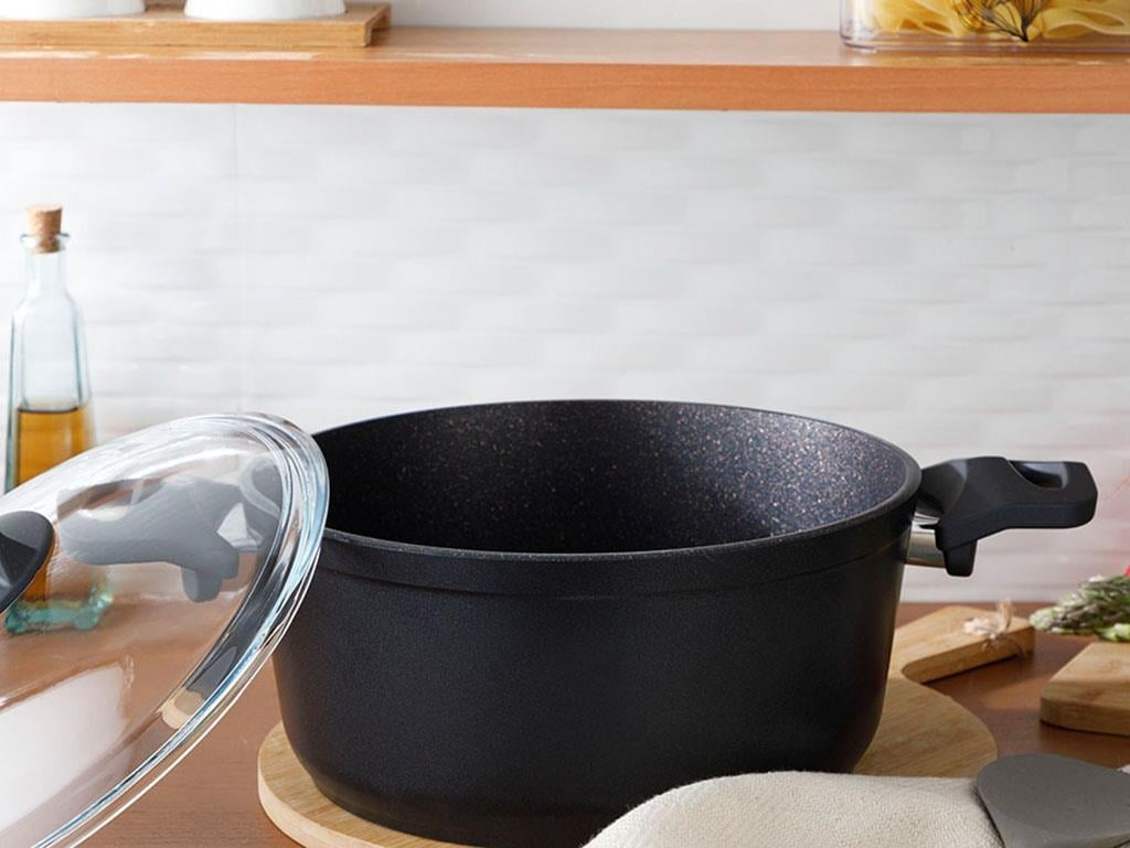 Emma big granite with glass capped Pan 24 cm Black