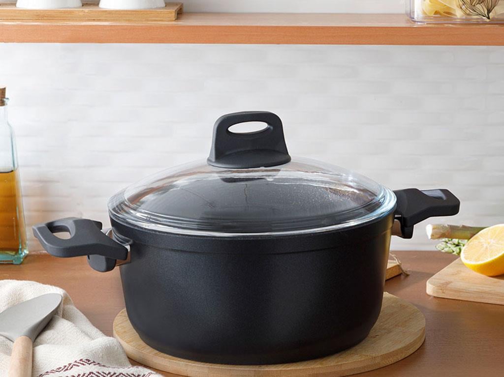 Emma big granite with glass capped Pan 24 cm Black