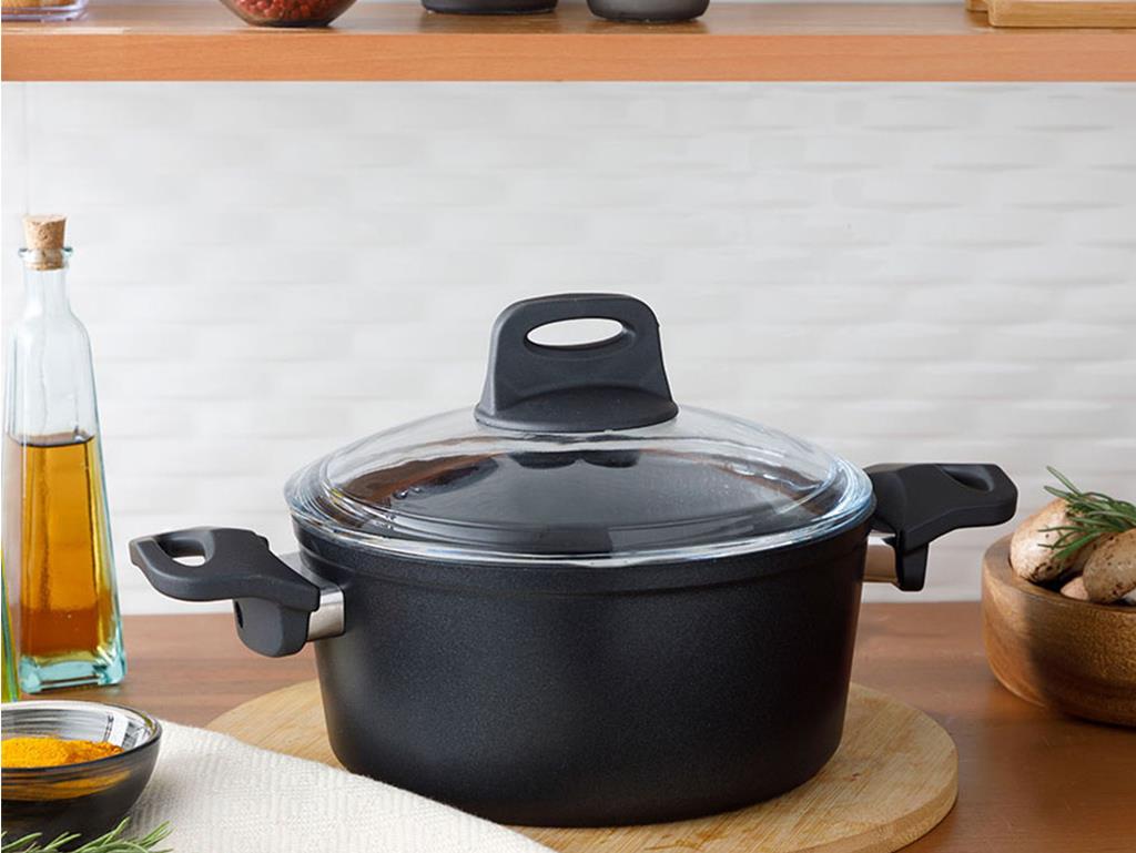 Emma big granite with glass capped Pan 20 cm Black
