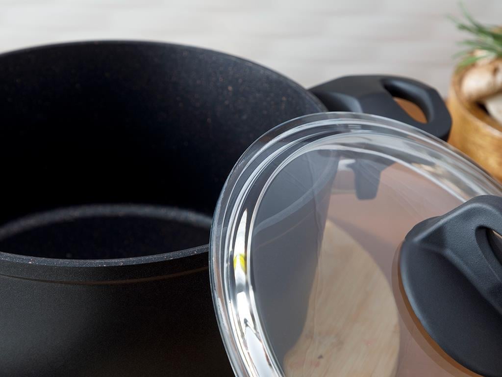 Emma big granite with glass capped Pan 20 cm Black