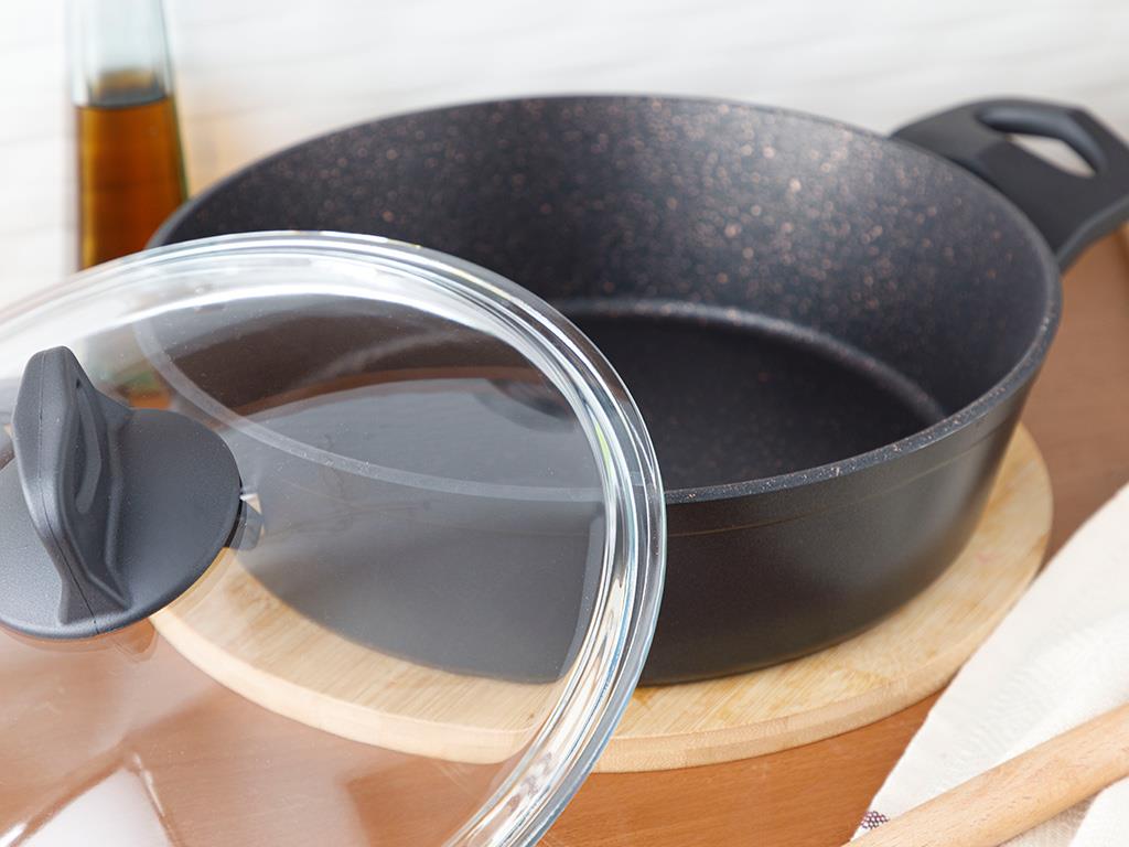 Emma small granite with glass capped Pan 26 cm Black