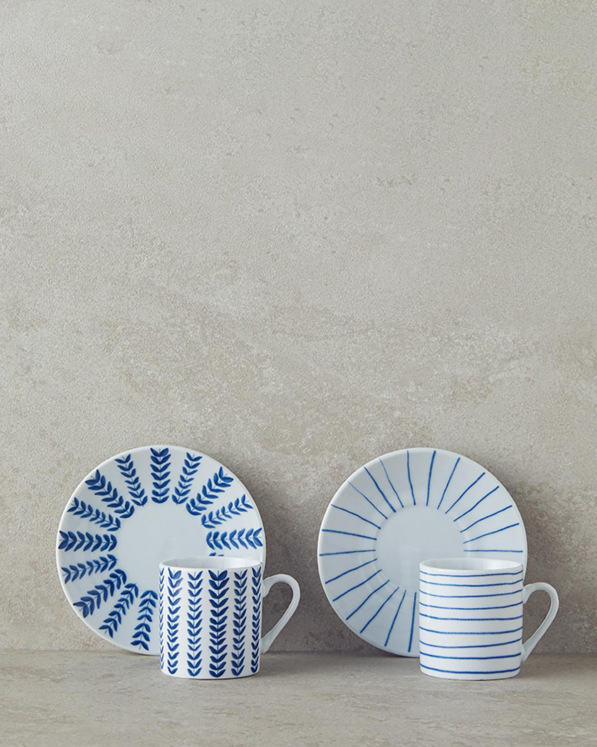Enda Porcelain 4 Pieces 2 Servings Coffee Cup Set 80 ml Navy Blue