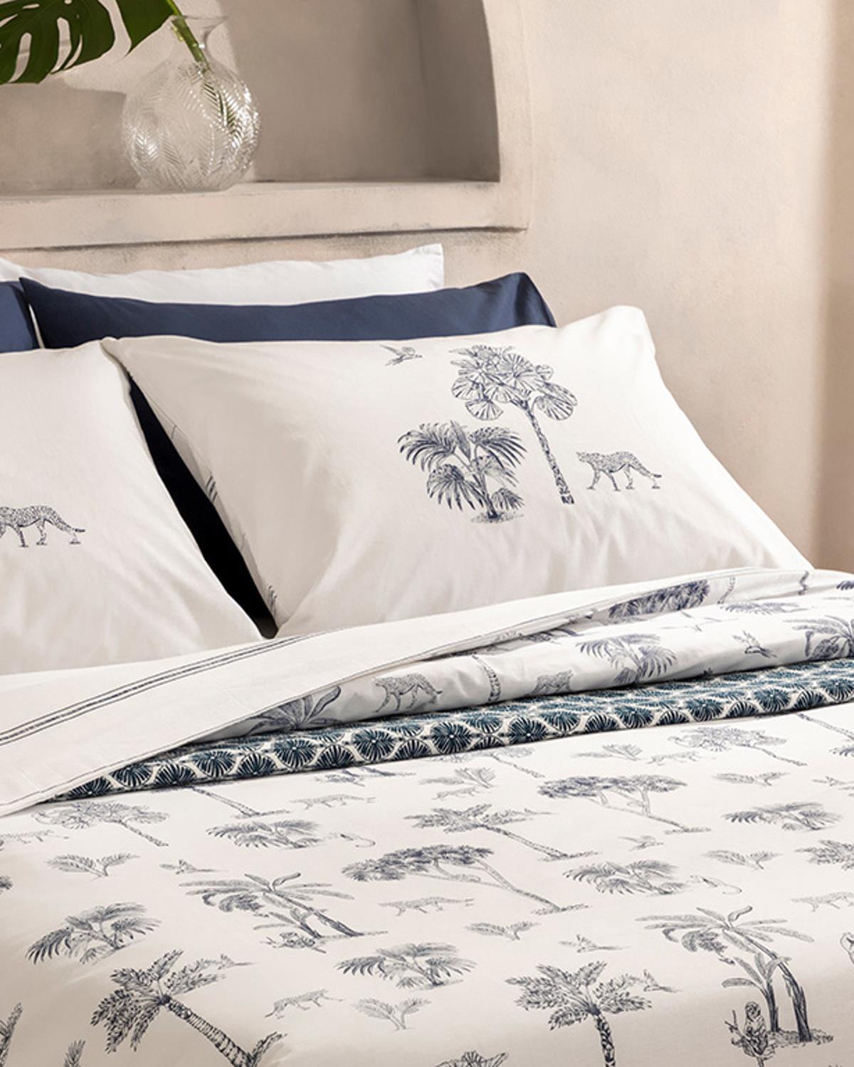 Exotic Forest Cu Bumbac King Size Set Lenjerie De Pat 240x220 cm Bleumarin