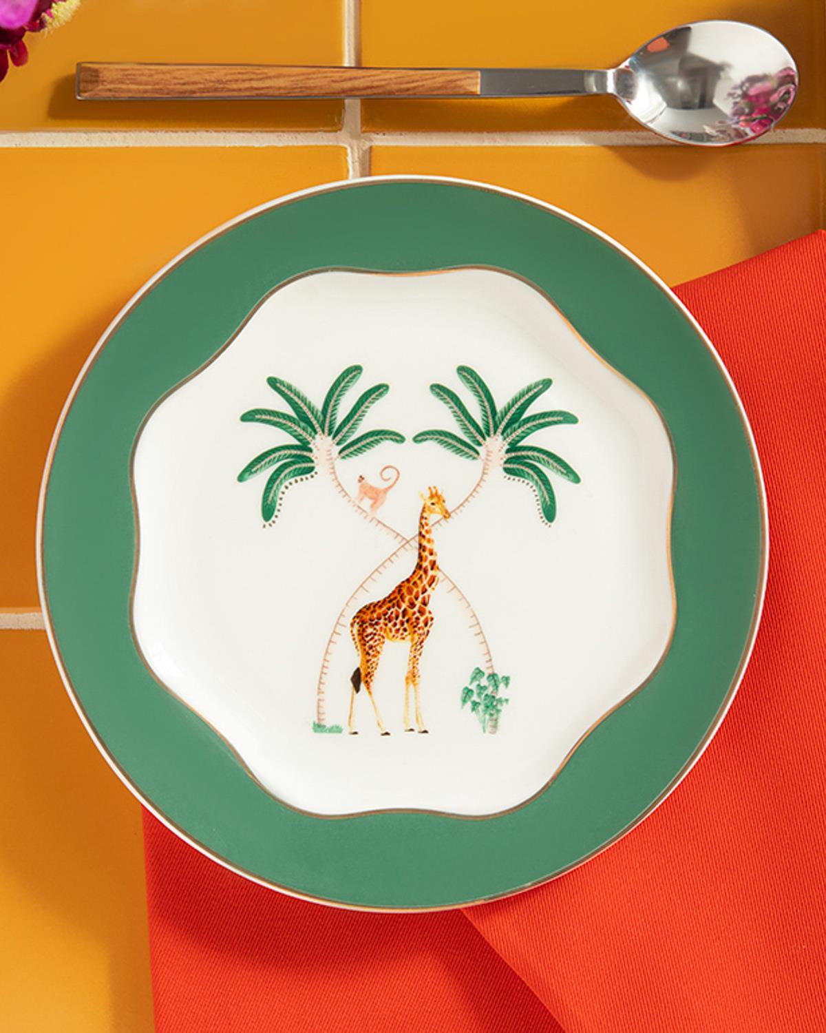 Exotic Giraffe New Bone China Dessert Plate 15 cm Green