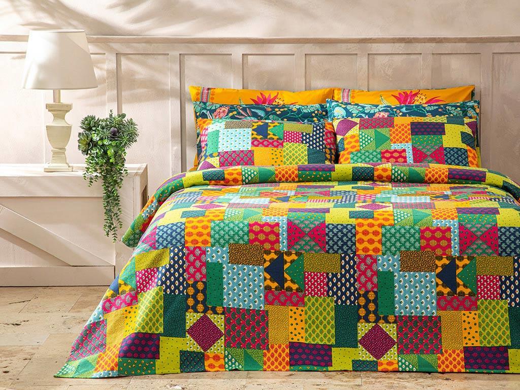 Exotic Patch Imprimat King Size Pătură De Vară 240x220 cm Verde Închis