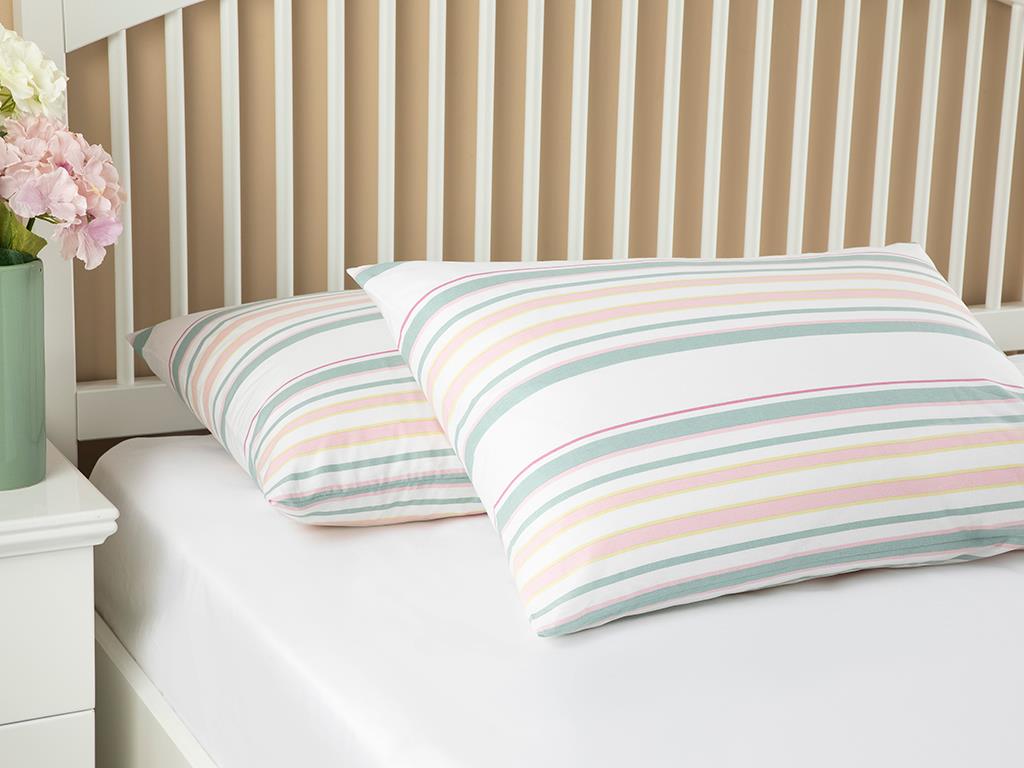 Fâșie pură Bumbac Set 2 Față De Pernă 50 x 70 cm Roz