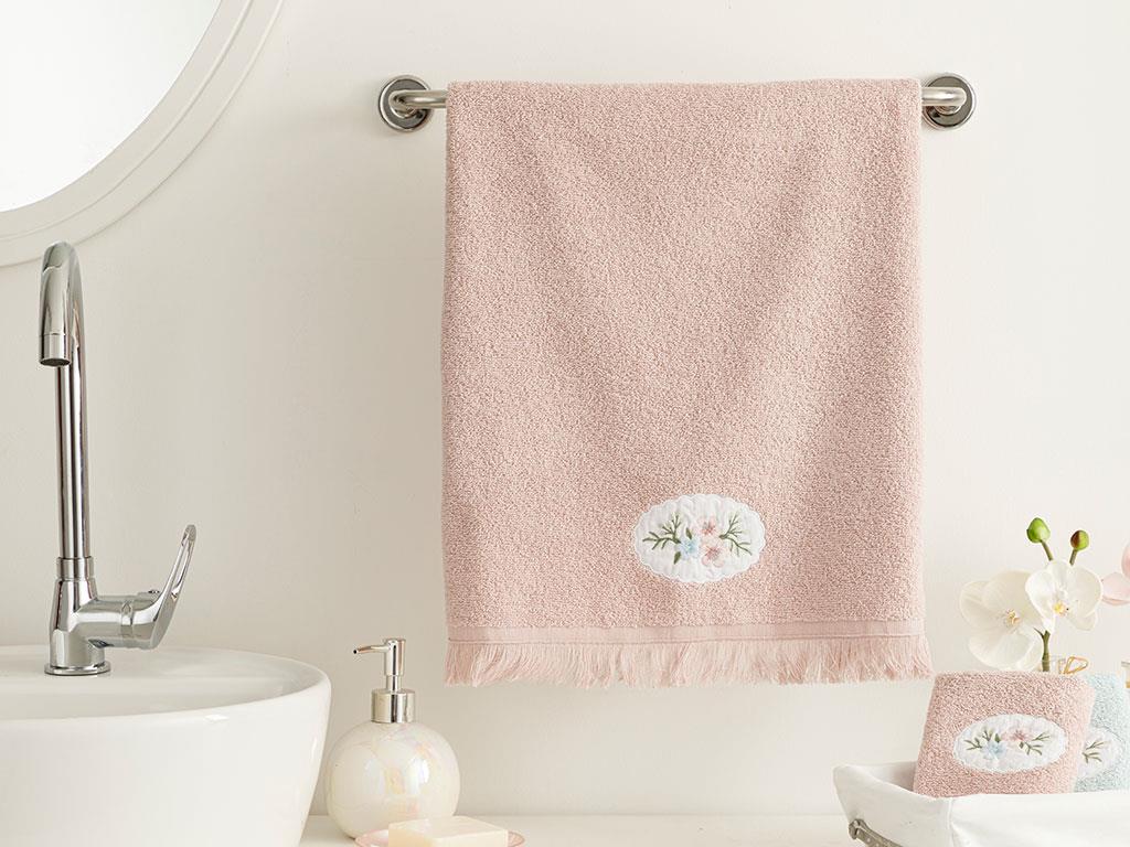 Fancy Flowers Embroidered Face Towel 50x76 cm Nude