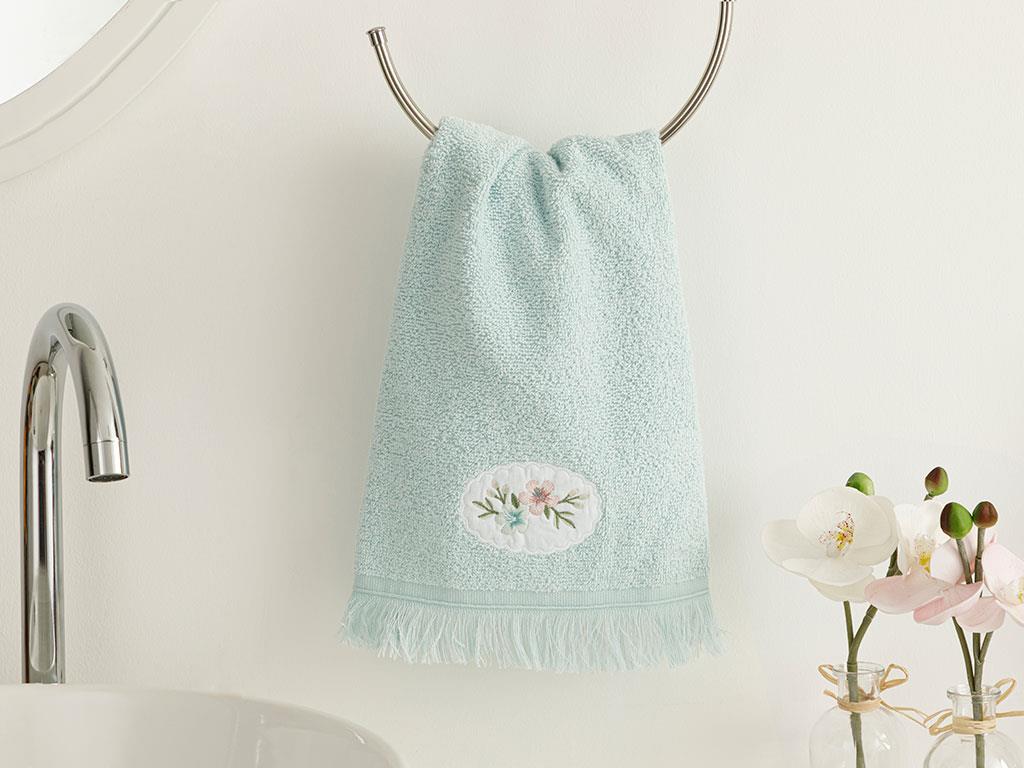 Fancy Flowers Embroidered Hand Towel 30x40 cm Seledon,
