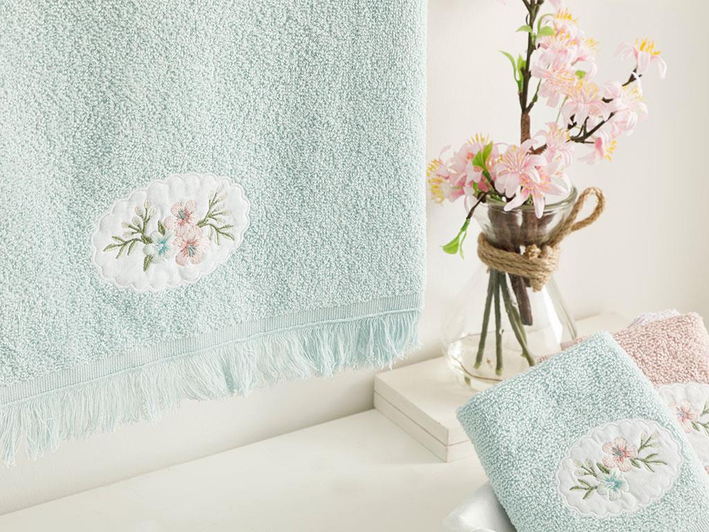 Fancy Flowers Embroidered Face Towel 50x76 cm Seledon,