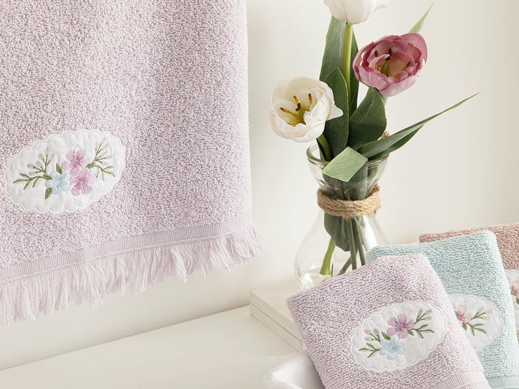 Fancy Flowers Embroidered Face Towel 50x76 cm Lilac.