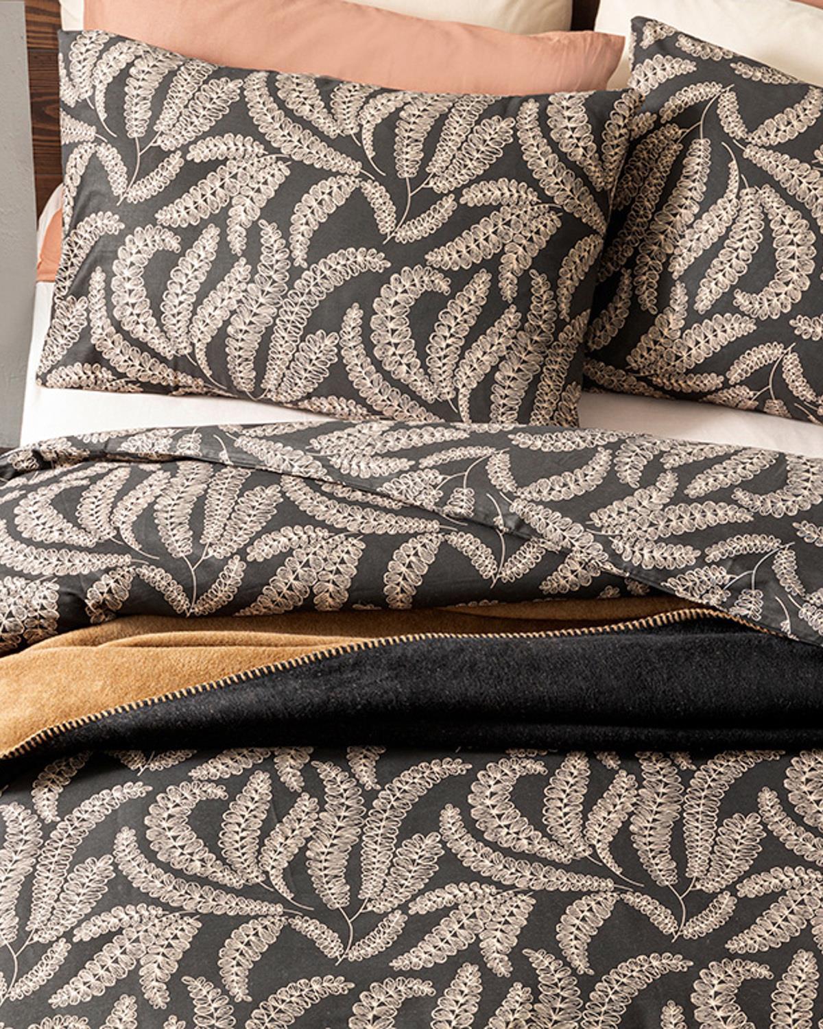Fern Bumbac Single Set Lenjerie De Pat 160x220 cm Negru