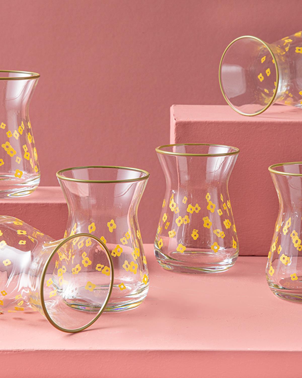 Fiore Glass 6 Set Tea Glass 130 ml Yellow