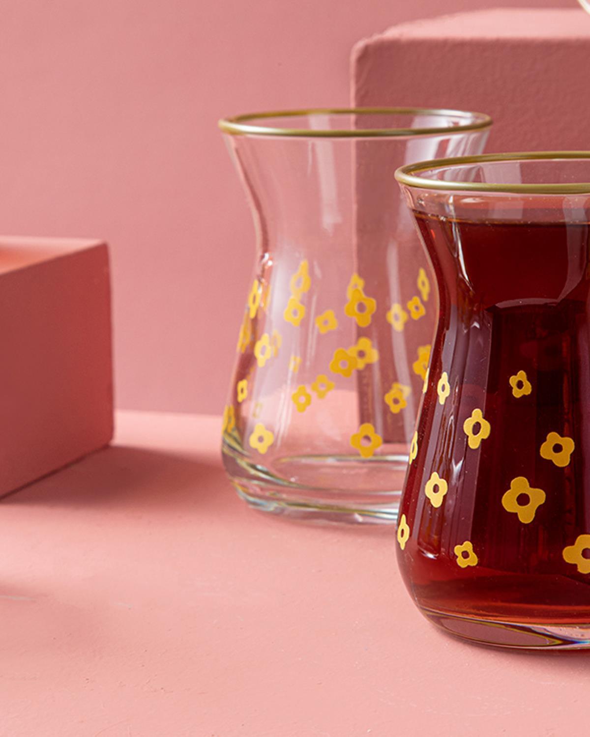 Fiore Glass 6 Set Tea Glass 130 ml Yellow