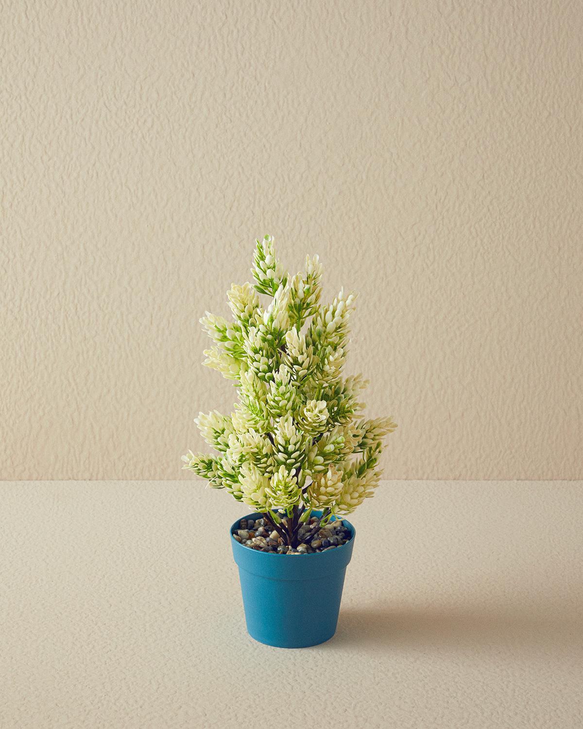 Leafy Artificial Flower with Vase White