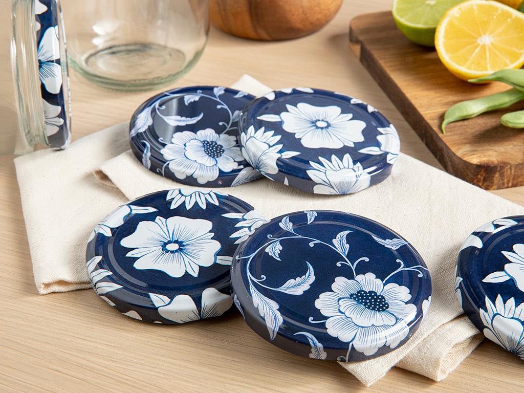 Flower Metal 10 pcs Jar Lid 82 mm White