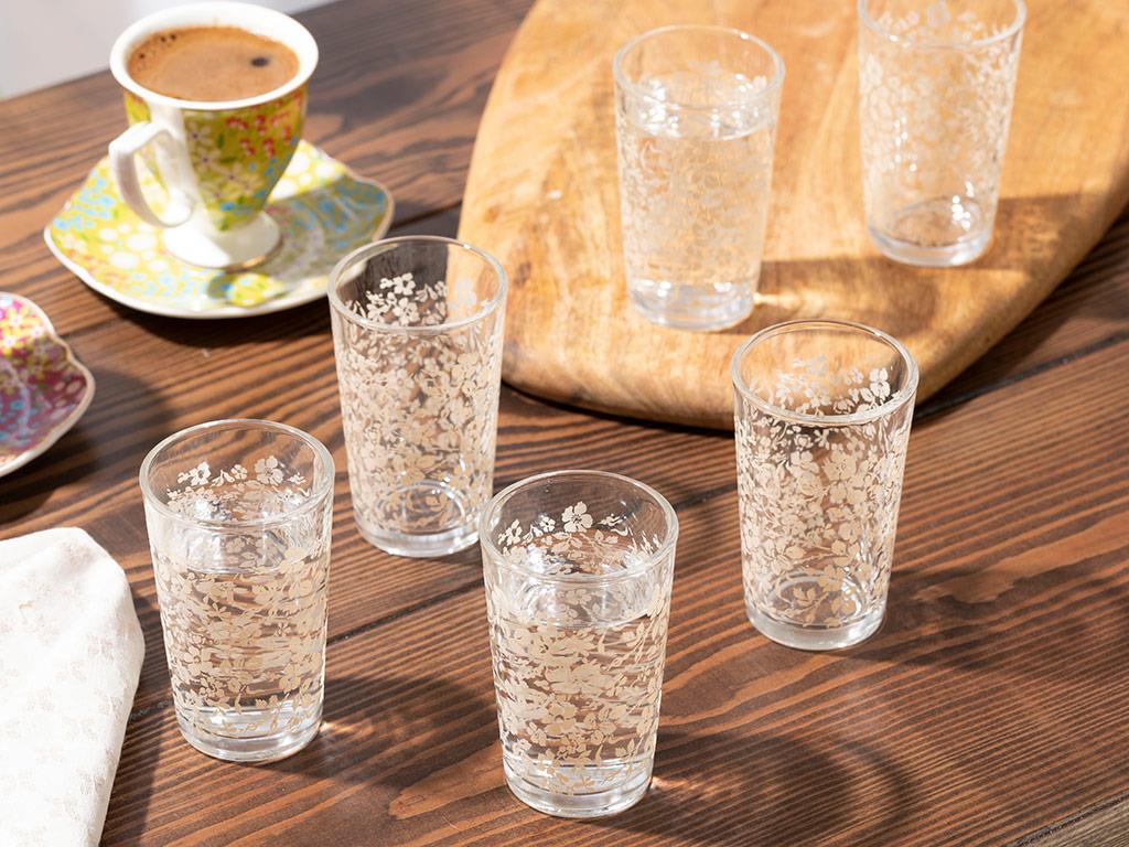 Natural Flower Glass 6 Set Served with Coffee Water Glass 100 ml Light Cream