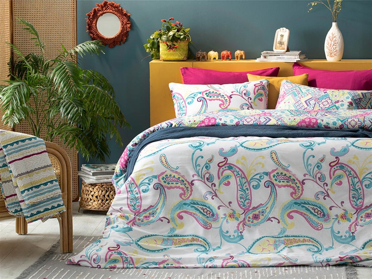 Floral Boho 52 Tel / 132 Numărul de fir Persoană dublă 200x220 cm Violet