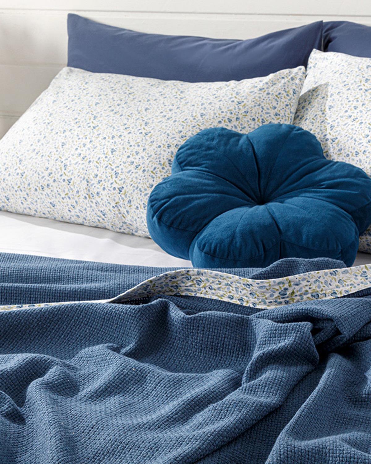 Floral Joy Cu Bandă De Îmbinare Double Set Pătură De Vară 200x220 cm Indigo.