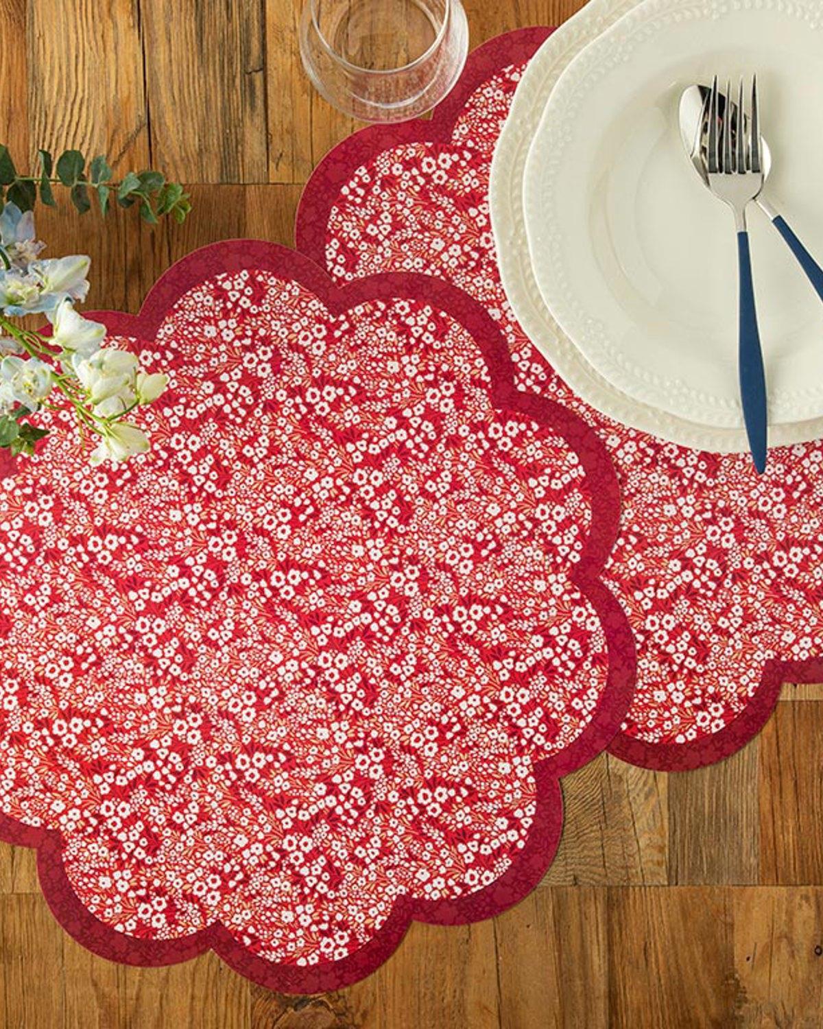 Florals Polypropilen 4 Set Place Mat 40 cm Red