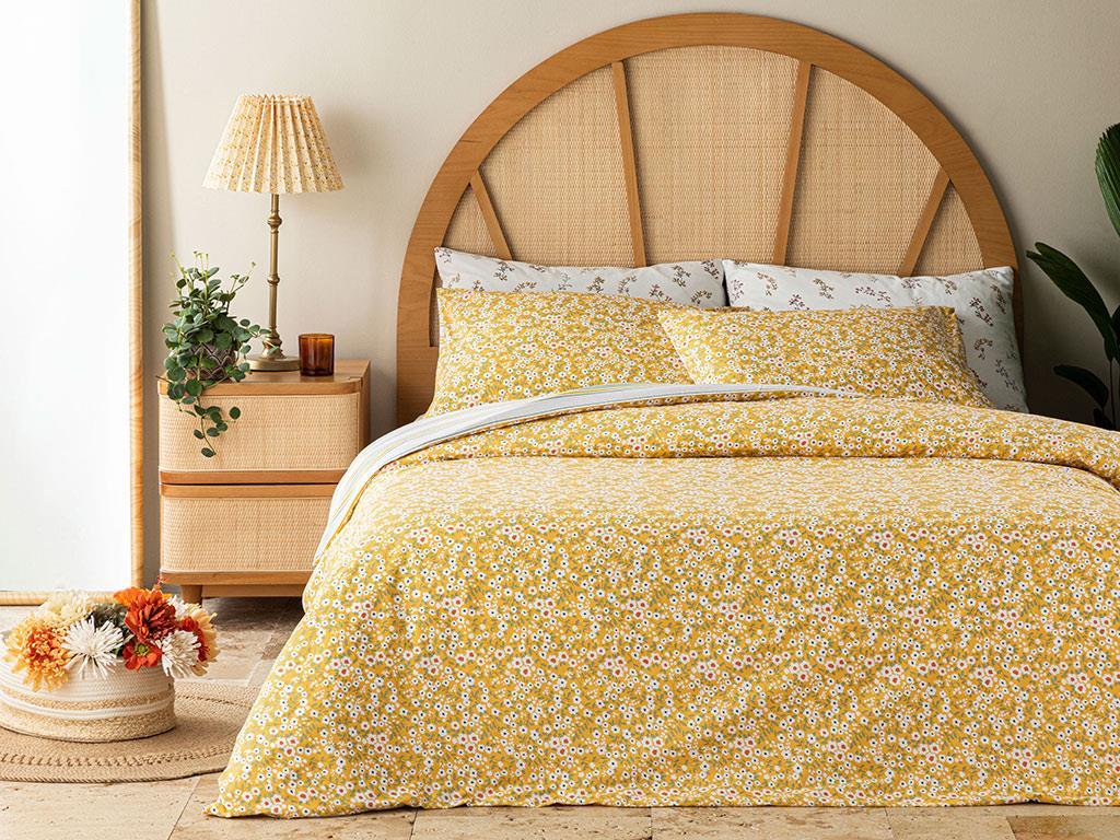 Florescence Set Lenjerie De Pat Dublu, Bumbac, 200*220 Cm, Pudra-Ecru