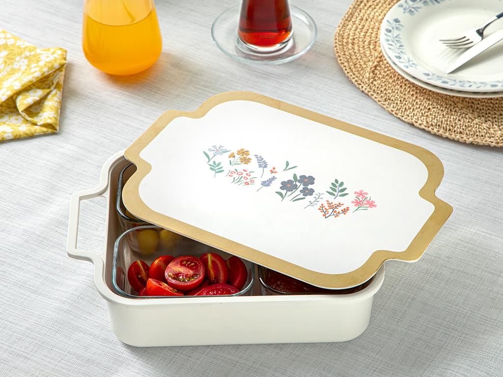 Garden Flowers Melamine 4 Set Breakfast Container 29,5x21 cm Colorful