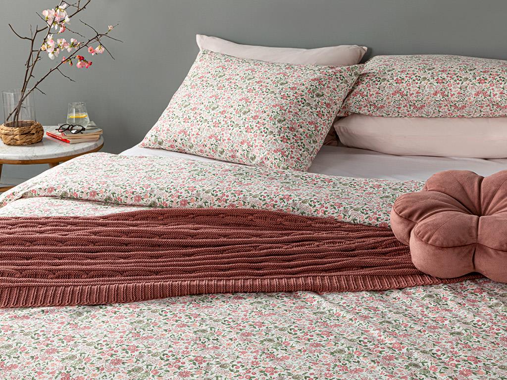 Flower Joy Set De Lenjerıe De Pat Persoană Dublă, Din Bumbac, 200*220 Cm, Roz