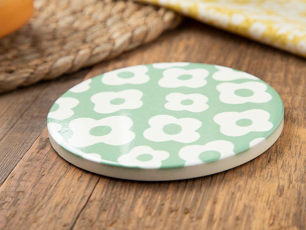 Flower Party Silicone Coaster 11 cm Green