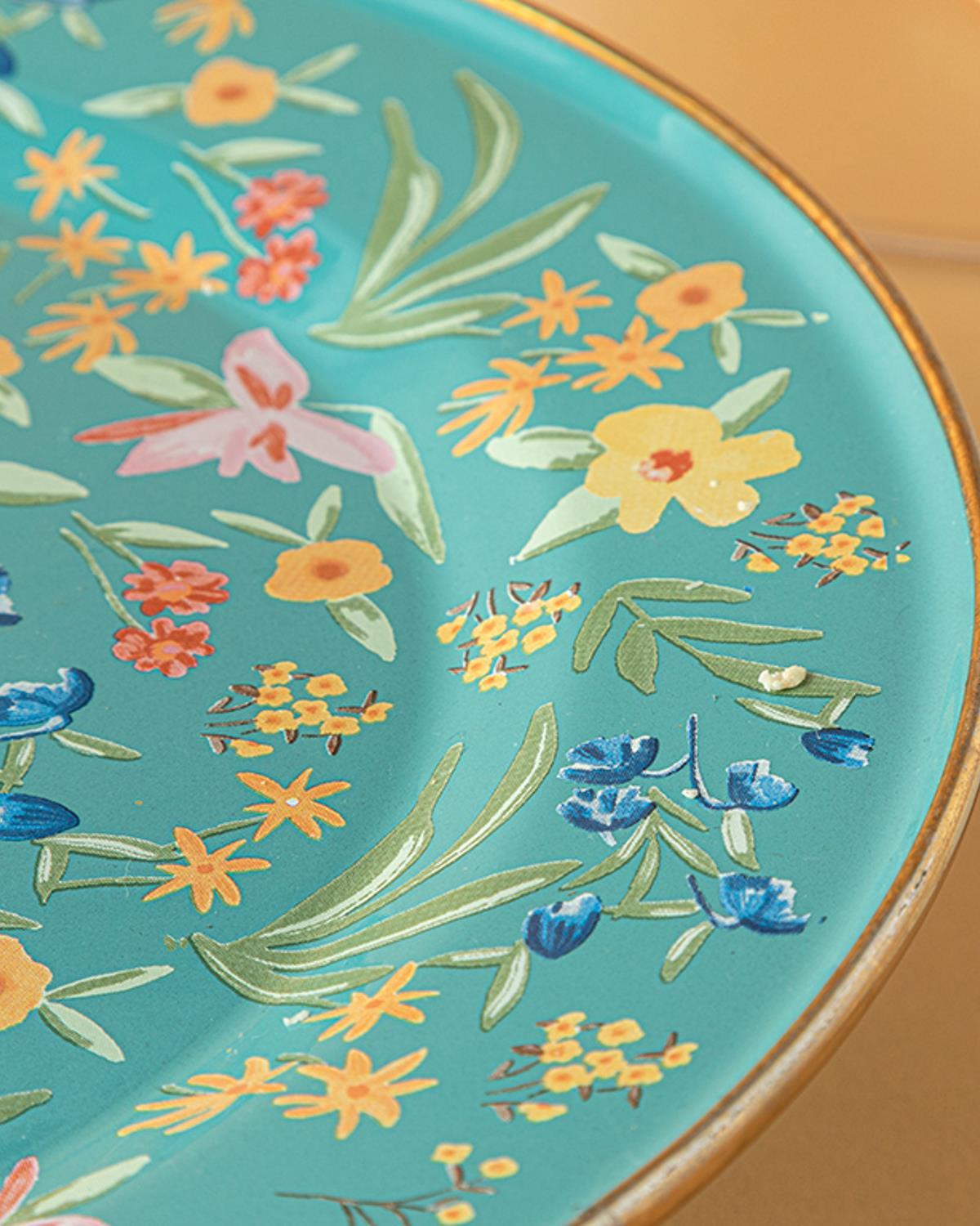 Flower Spree Enamel With Cover Cake Dome 31 cm Green