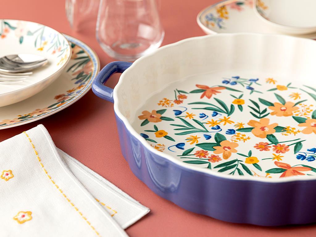 Flower Spree New Bone Oven Cover 28 cm Blue