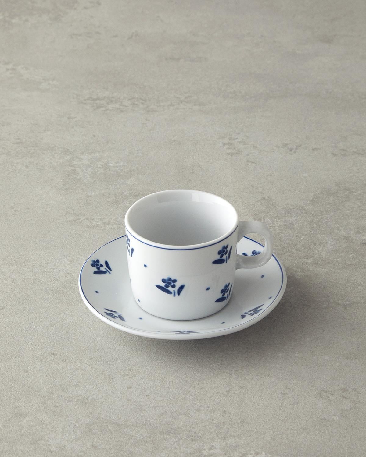Flower Touch Porcelain 4 Pieces 2 Servings Coffee Cup Set 80 ml Navy Blue