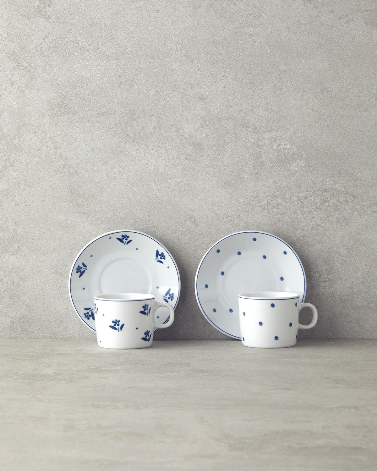 Flower Touch Porcelain 4 Pieces 2 Servings Coffee Cup Set 80 ml Navy Blue