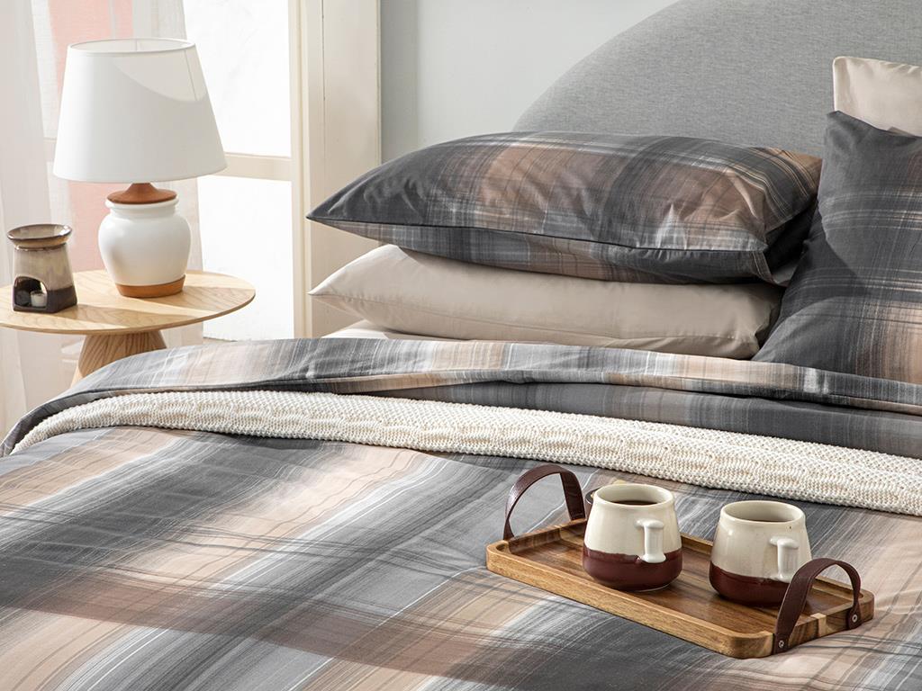 Flowing Plaid Cottony  King Size  SET LENJERIE DE PAT 240x220 cm Antrasit - Bej