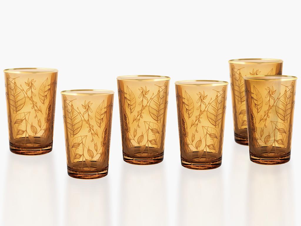 Leaf Glass 6 Pcs for Coffee Side Water Glass 100 ml Amber