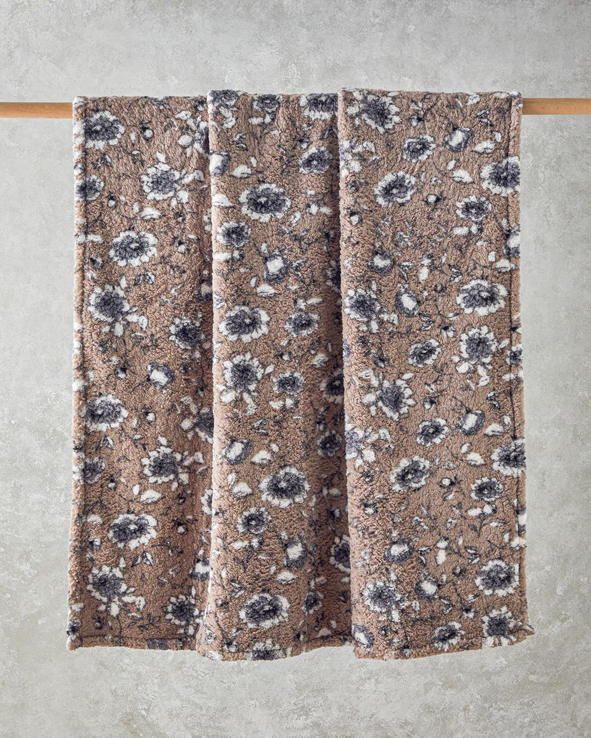 Gardenia Glow Sherpa İmprimat Pătură 120x170 cm Vizon