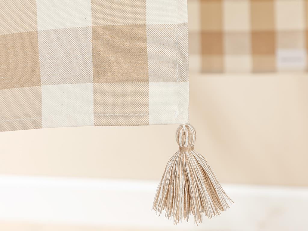 Gingham Cotton Polyester Fringed Runner 40x140 cm Beige