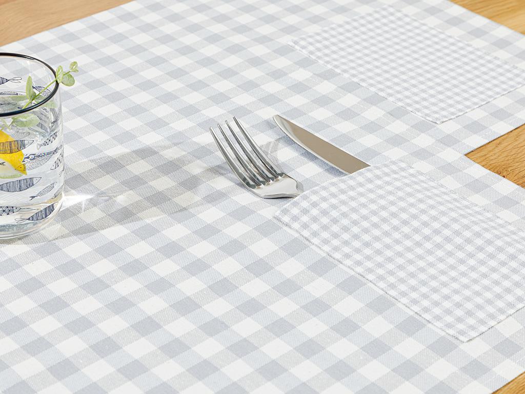 Gingham Cotton Polyester 2 pcs Place Mat 30x50 cm Gray