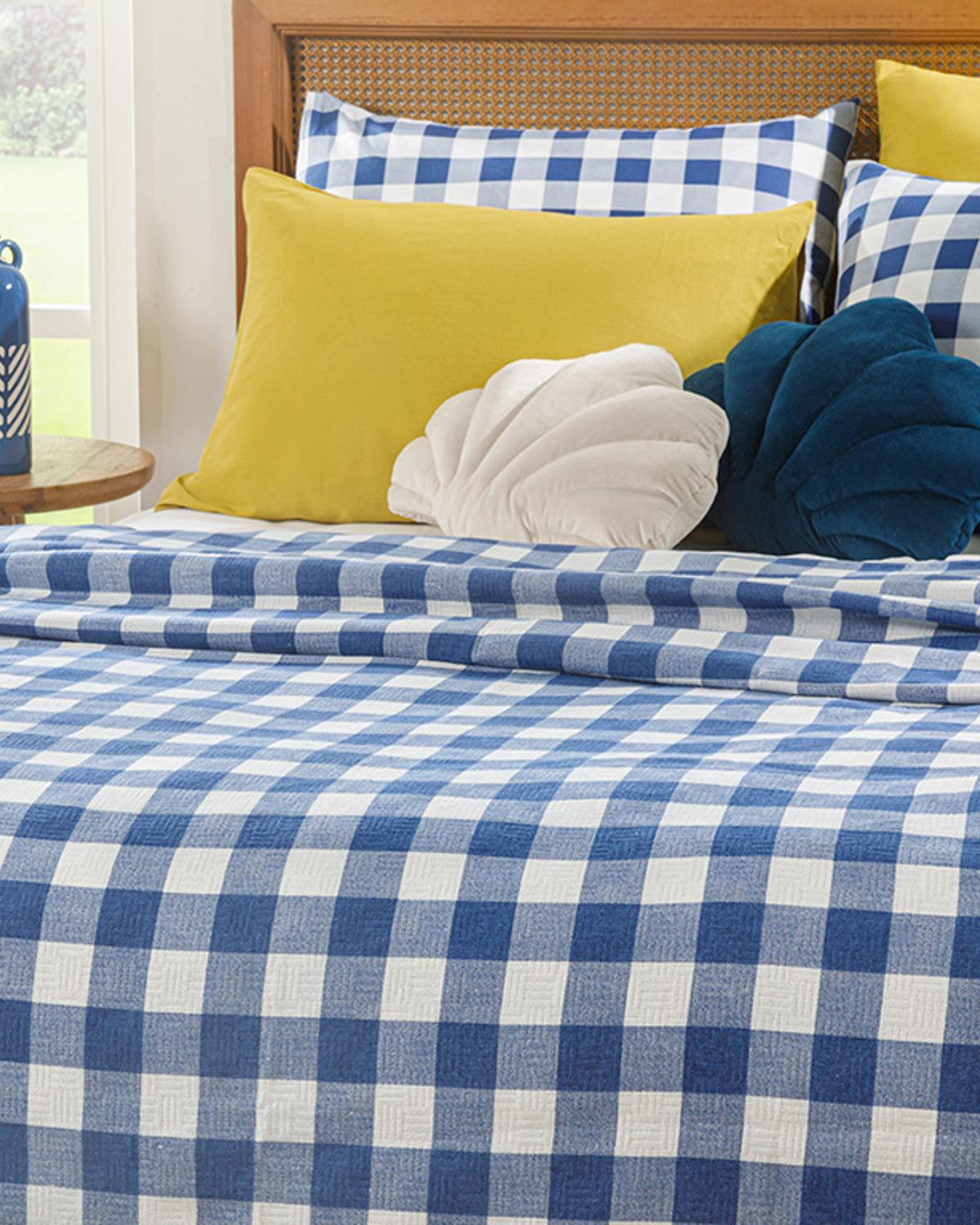 Gingham Imprimat Double Pătură De Vară 200x220 cm Bleumarin