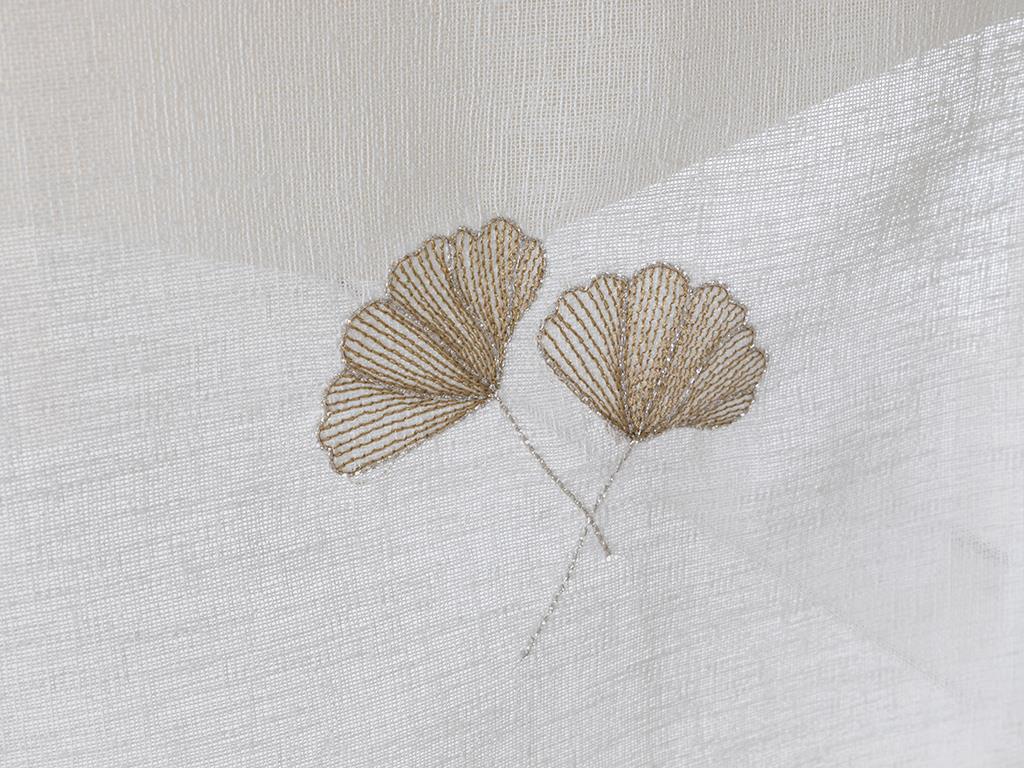 Gingko Embroidered Linen Runner 40x150 cm Cream