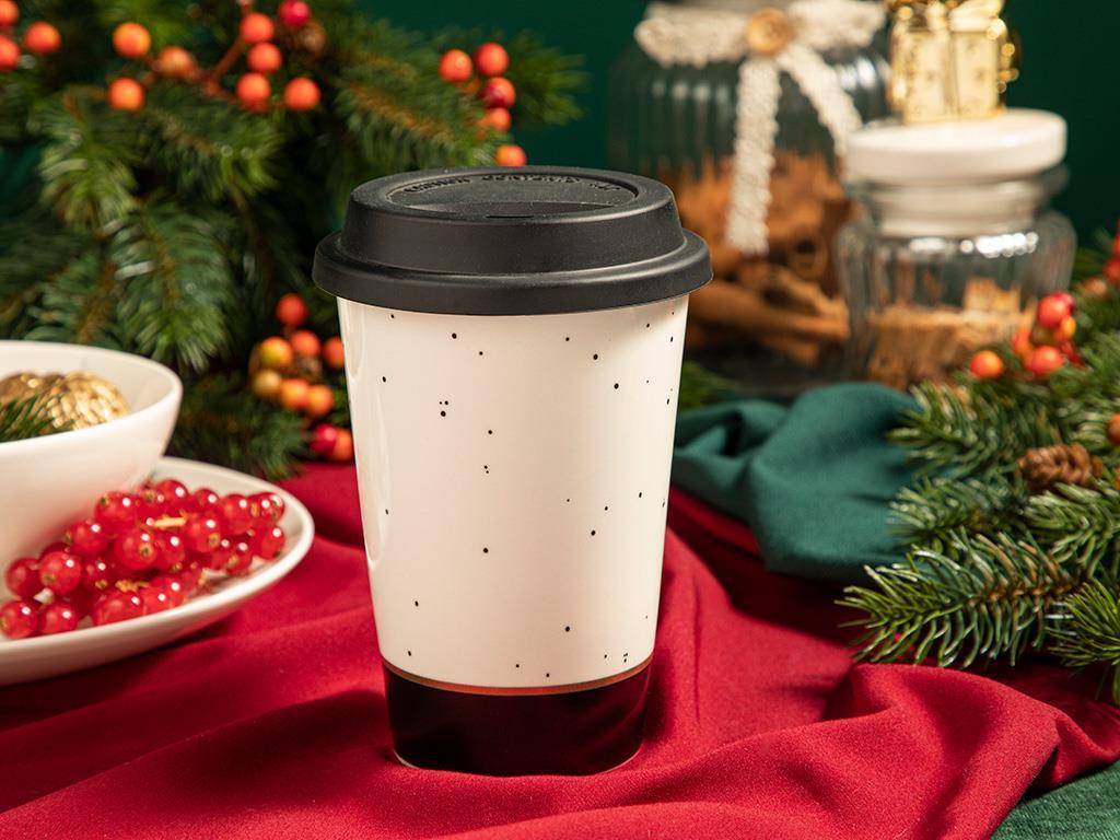 New Bone China With Silicone Lid Travel Mug 400 ml Black - White